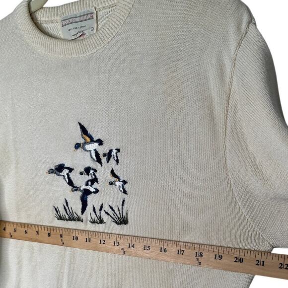Vintage Lord Jeff Womens L Embroidered Duck Hunting Sweater 100% Cotton Cream - Picture 4 of 5